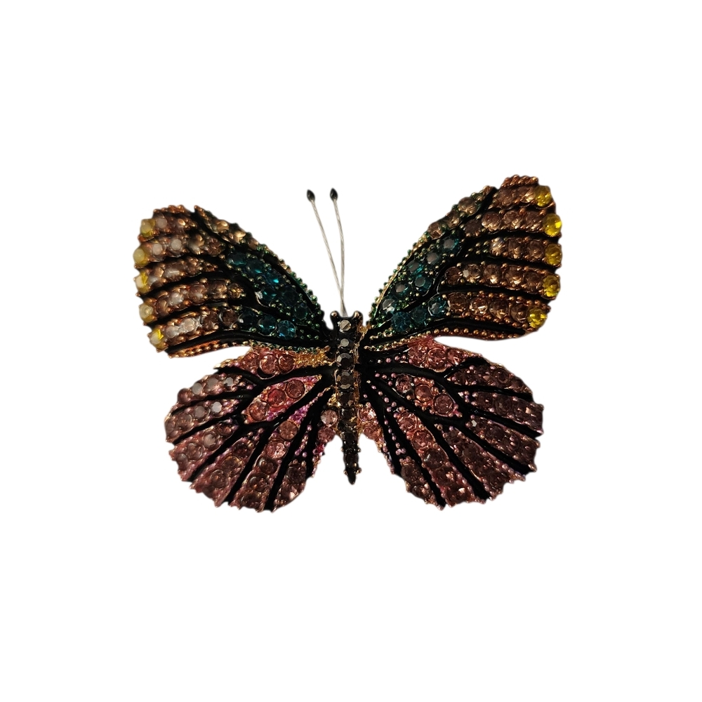 Butterfly Multicolored Rhinestone Brooch Pin